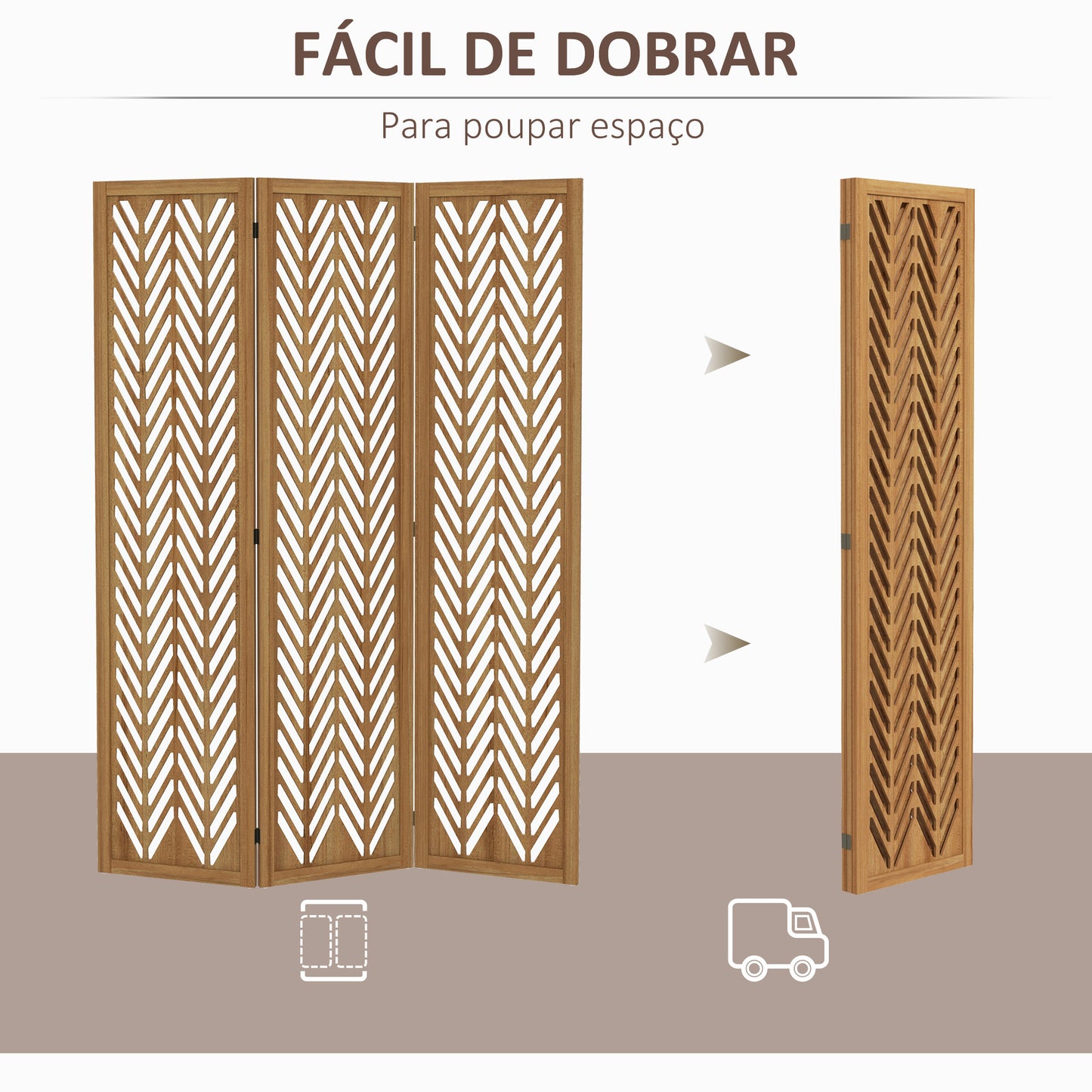 HOMCOM Biombo de 3 Painéis Separador de Ambientes Dobrável 120x1,7x170 cm Divisor de Ambientes de Madeira com Padrões Geométricos para Escritório Dormitório Madeira