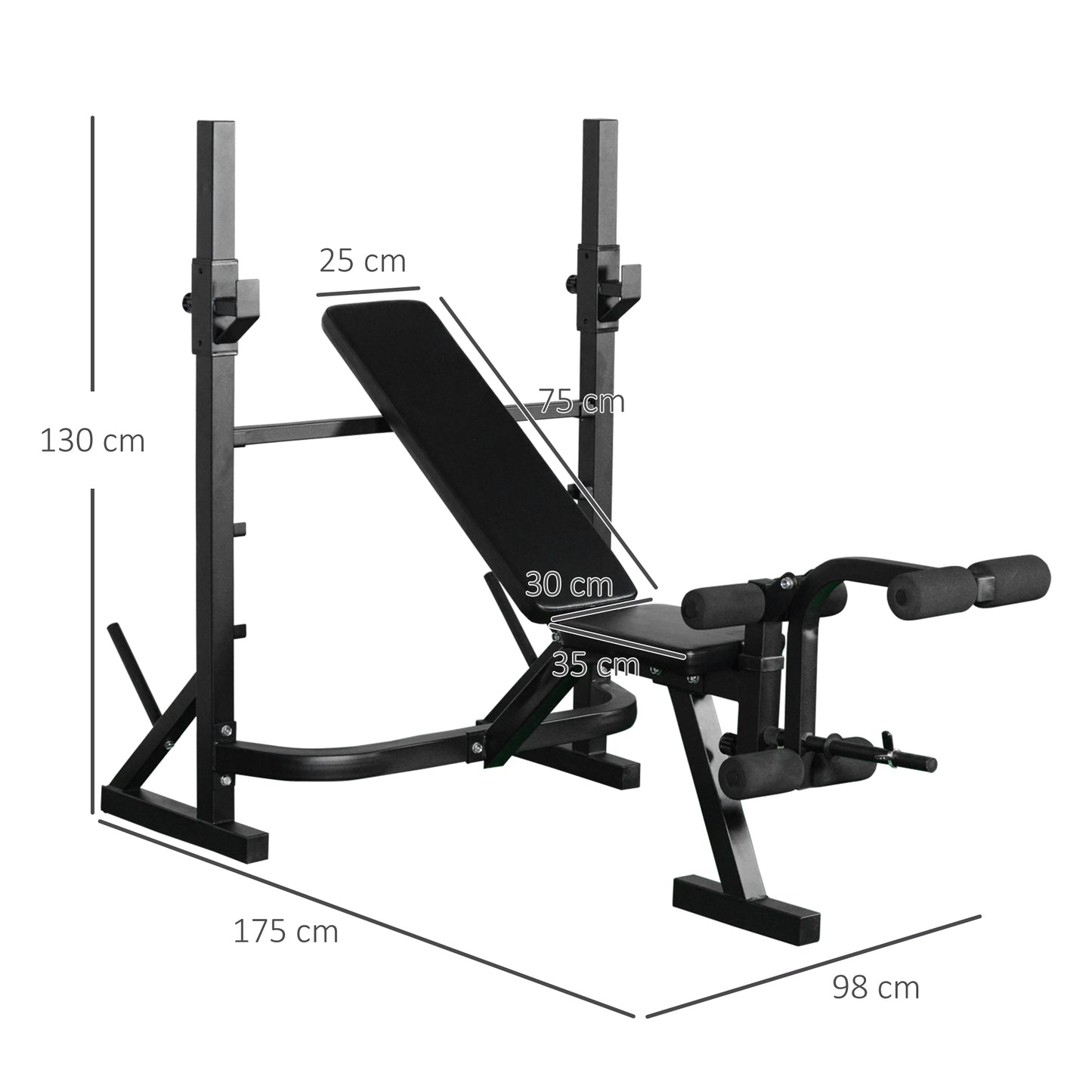 HOMCOM Banco de Musculação Multifuncional com Altura Ajustável de 3 Níveis para Treino de Corpo Inteiro 175x98x130 cm Preto