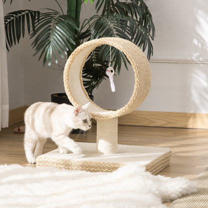 PawHut Árvore para Gatos Pequenos Torre de Arranhar de Gato com Túnel Superior Poste Arranhador de Juta Natural e Brinquedo Suspenso 61x41x50cm Bege