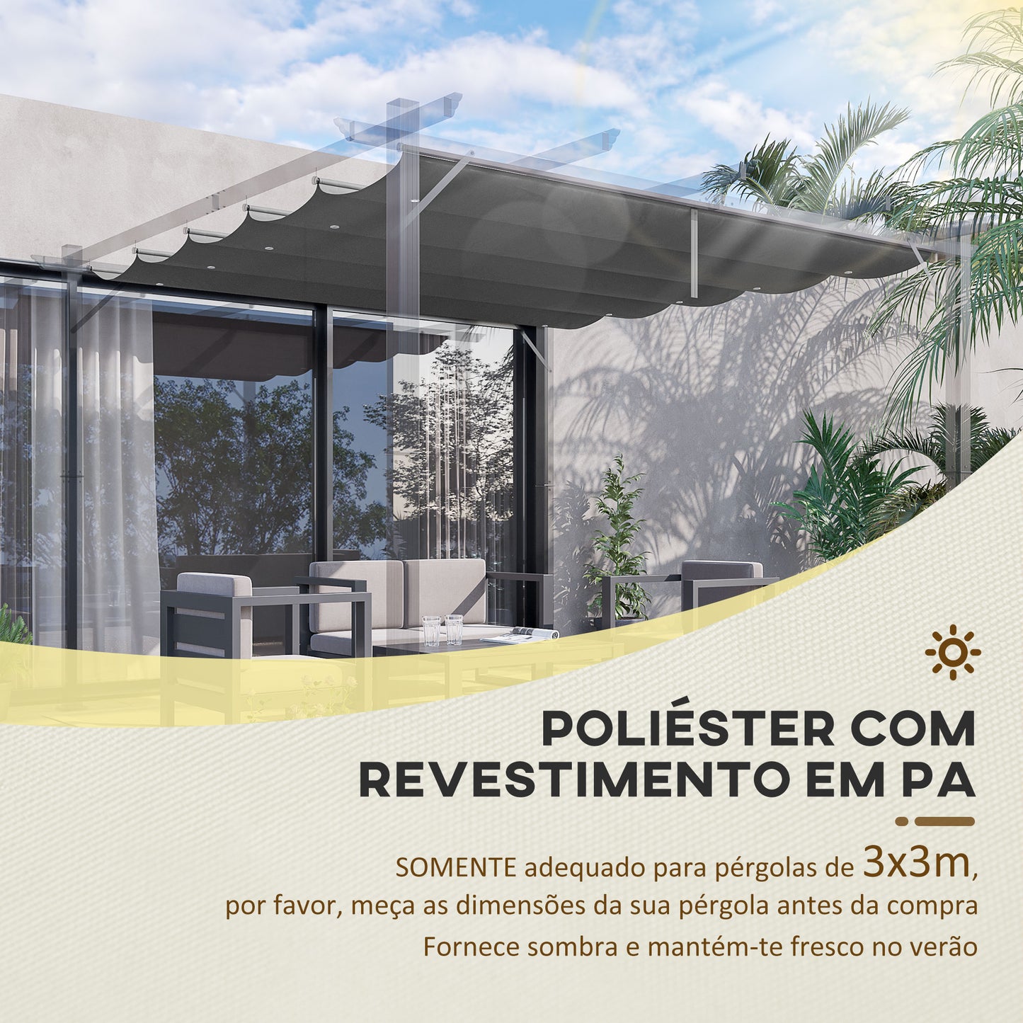 Outsunny Cobertura para Pérgola 2,5x2,55 m Teto de Substituição Retrátil para Pérgola com 10 Orifícios de Drenagem Cinza Escuro