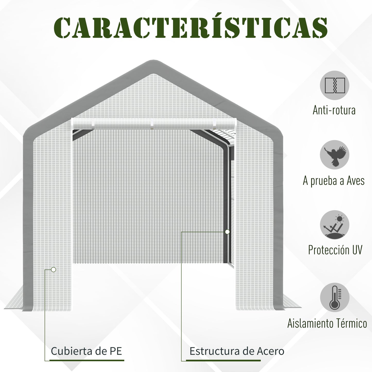 Outsunny Estufa Jardim com 2 portas e 6 janelas enrolaveis 600x300x280 cm Branco