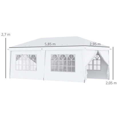 Outsunny Tenda Dobrável 6x3 m Tenda de Jardim com 6 Painéis 2 Portas com Fecho de Correr 4 Janelas e Bolsa de Transporte para Exterior Terraço Campismo Festas Branco