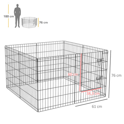 PawHut Parque para Cães 8 Painéis 76x61cm Dobráveis Gaiola Metálica para Animais de Estimação com Porta e Dupla Fechadura para Jardim Pátio Exterior Preto