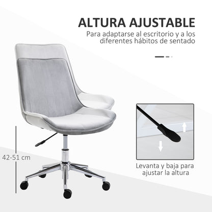 HOMCOM Cadeira de Escritório Operativa Giratória com Altura Ajustável Encosto Estofado em Pelúcia Suave e Rodas Carga 120kg 52,5x60x82-91cm Cinza