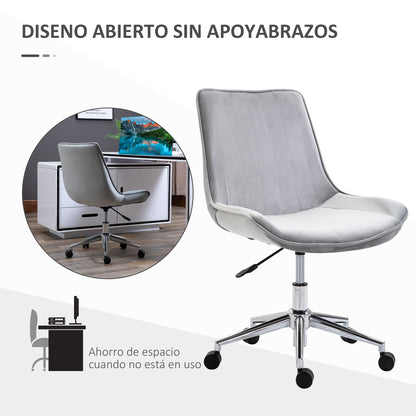 HOMCOM Cadeira de Escritório Operativa Giratória com Altura Ajustável Encosto Estofado em Pelúcia Suave e Rodas Carga 120kg 52,5x60x82-91cm Cinza