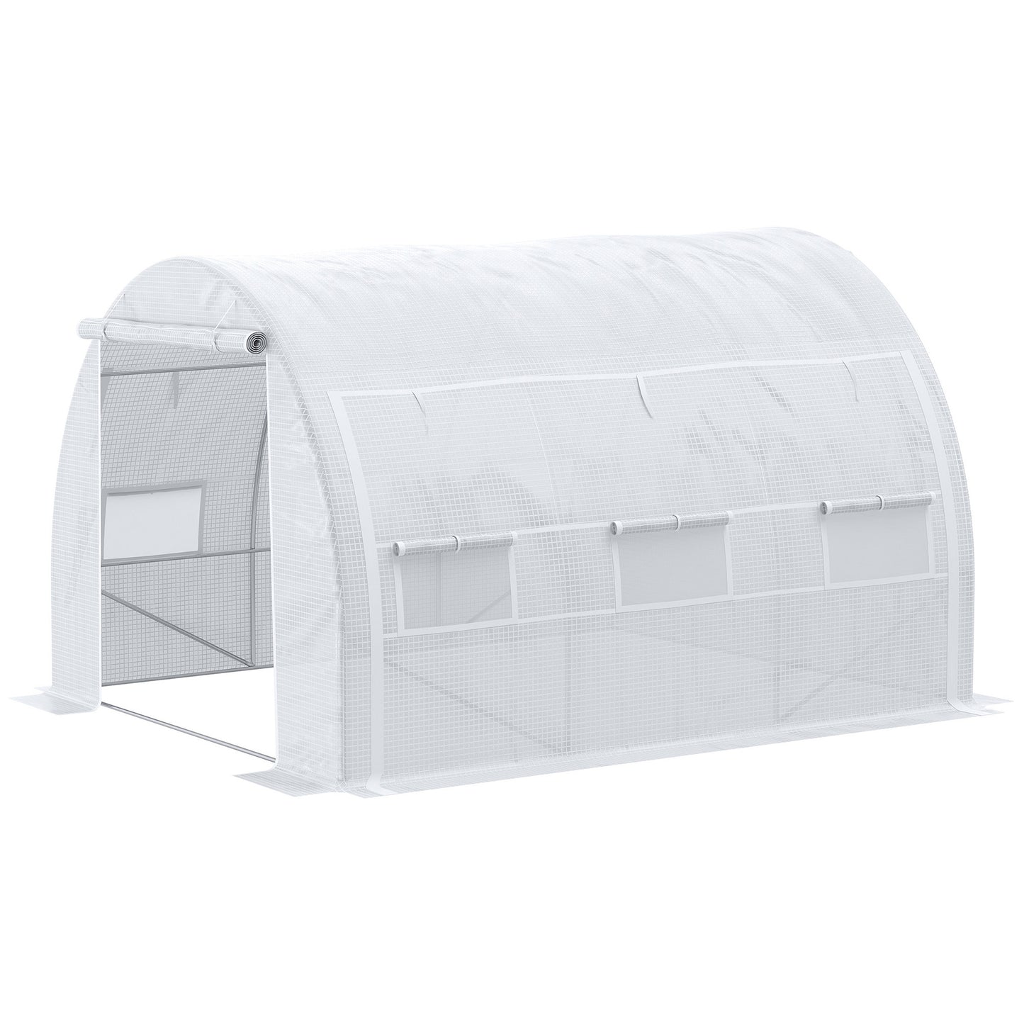 Outsunny Estufa Tipo Túnel 3x3x2m Estufa de Jardim com Porta Enrolável 6 Janelas Cobertura de PE 140g/m² e Metal Galvanizado para Cultivos de Plantas Verduras Branco