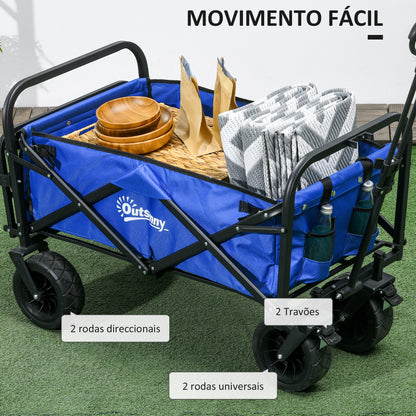 Outsunny Carrinho de Transporte Carrinho Dobrável para Jardim com Comprimento e Ângulo do Guiador Ajustáveis e Bolsa de Transporte Capacidade 100 kg 99x57x77-100 cm Azul Escuro