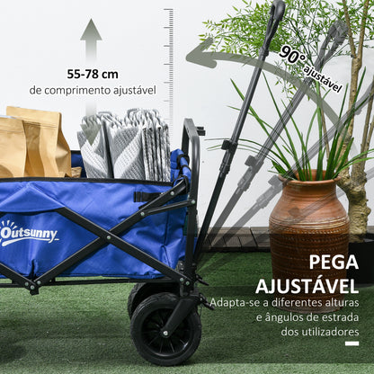 Outsunny Carrinho de Transporte Carrinho Dobrável para Jardim com Comprimento e Ângulo do Guiador Ajustáveis e Bolsa de Transporte Capacidade 100 kg 99x57x77-100 cm Azul Escuro