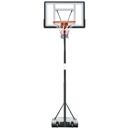 HOMCOM Tabela de Basquetebol com Suporte Portátil Aro de Ajustável em Altura com Base Recarregável para Crianças e Adultos 86x165x302-352cm Preto