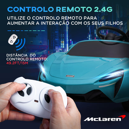 HOMCOM Carro Elétrico 12V para Crianças Carro Mclaren com Controlo Remoto Música Buzina Faróis Entrada para MP3 USB e Velocidade 2-5 km/h Carro a Bateria para 37-72 meses 126x65x52 cm Azul