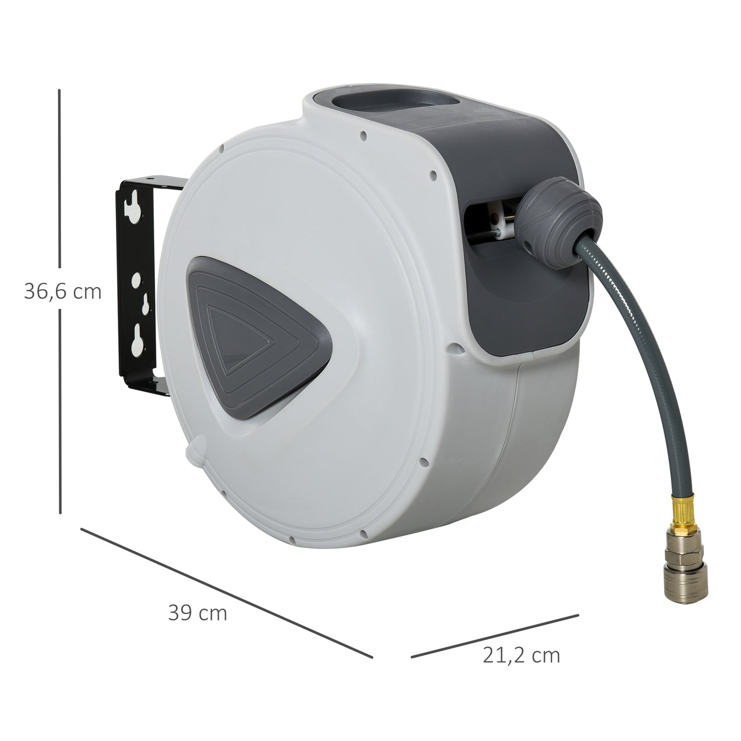 DURHAND Carretel de Mangueira de Ar Comprimido Automático de 15m Conector de 1/4'' BSP com Suporte para Parede Giratório 180° Diámetro Interno 3/8'' (9,5x15 mm) Cinza