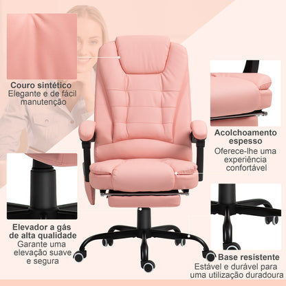 Vinsetto Cadeira de Massagem com 7 Pontos de Massagem Cadeira de Escritório Reclinável com Altura Ajustável Apoio para os Pés e Controlo Remoto 67x67x111-121 cm Rosa