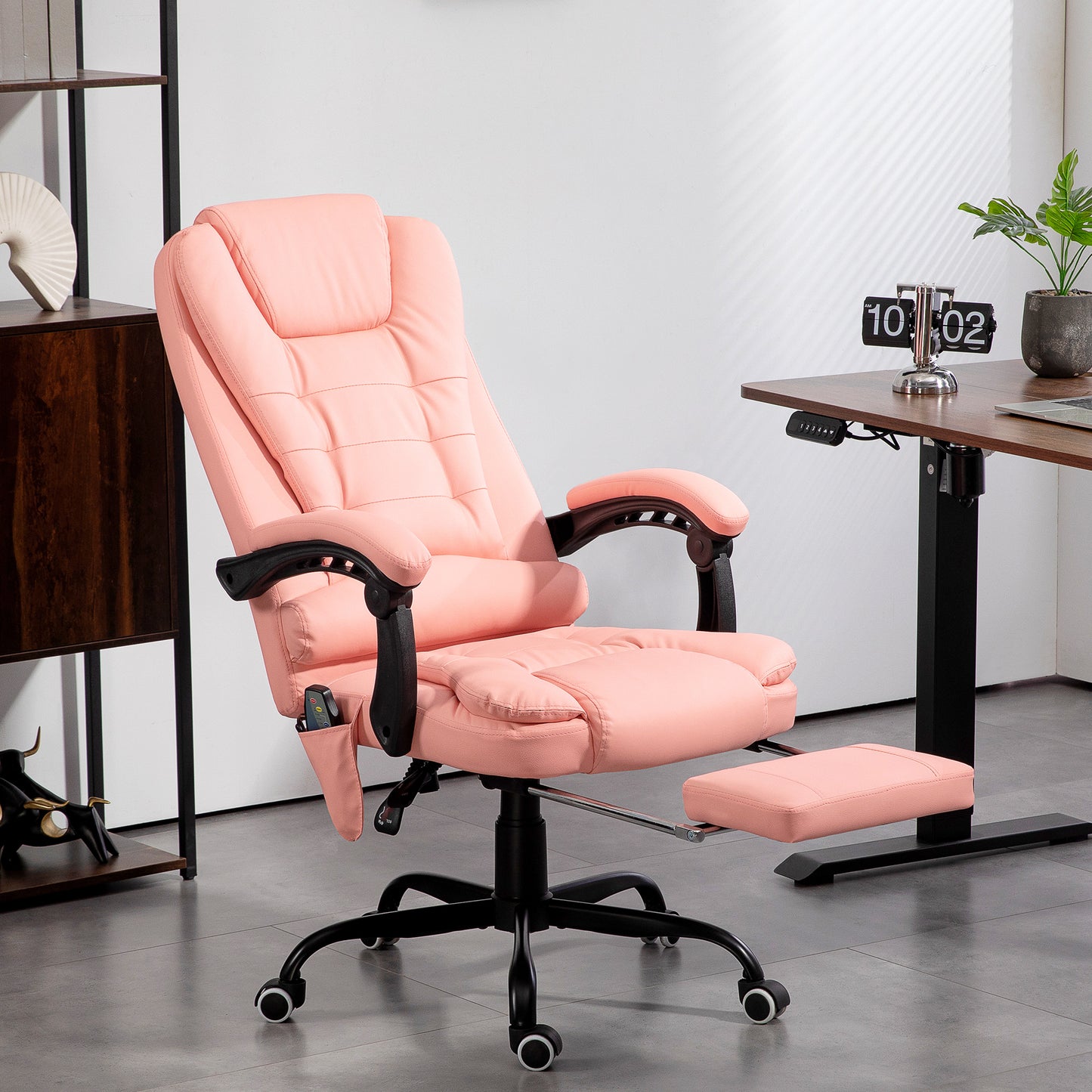 Vinsetto Cadeira de Massagem com 7 Pontos de Massagem Cadeira de Escritório Reclinável com Altura Ajustável Apoio para os Pés e Controlo Remoto 67x67x111-121 cm Rosa