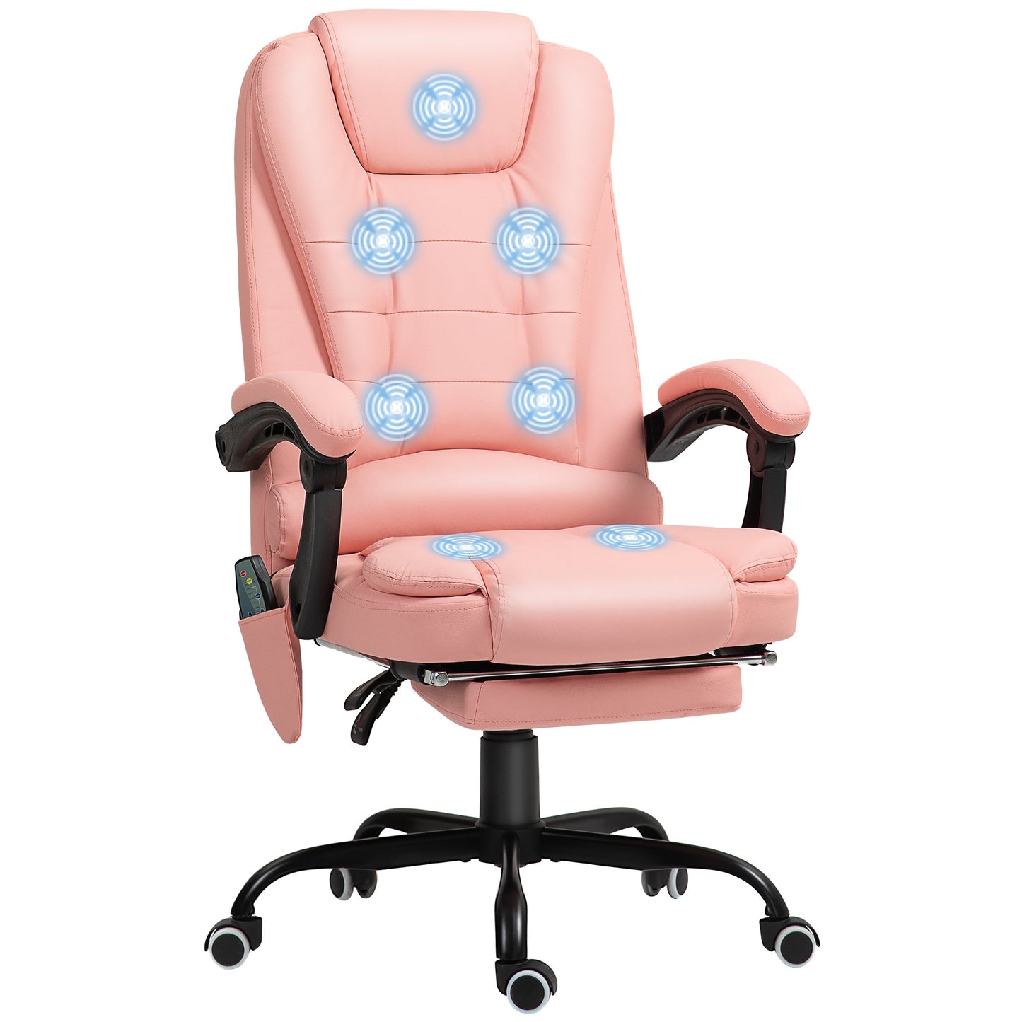 Vinsetto Cadeira de Massagem com 7 Pontos de Massagem Cadeira de Escritório Reclinável com Altura Ajustável Apoio para os Pés e Controlo Remoto 67x67x111-121 cm Rosa