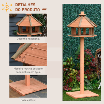 Outsunny Casa para Pássaros de Pé de Madeira Maciça Ø52x130cm com Teto Comedouro para Aves Silvestres para Exterior Jardim Natural