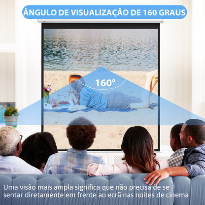 HOMCOM Tela de Projeção Manual de 99 Polegadas Tela de Projeção Portátil Formato 1:1 para Interior e Exterior Cinema em Casa Jardim 178x178 cm Branco