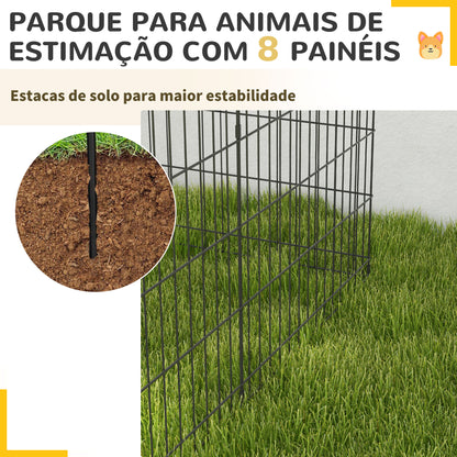 PawHut Parque para Cães 8 Painéis 76x61cm Dobráveis Gaiola Metálica para Animais de Estimação com Porta e Dupla Fechadura para Jardim Pátio Exterior Preto