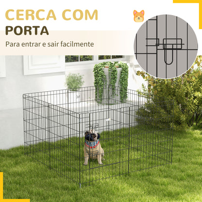 PawHut Parque para Cães 8 Painéis 76x61cm Dobráveis Gaiola Metálica para Animais de Estimação com Porta e Dupla Fechadura para Jardim Pátio Exterior Preto