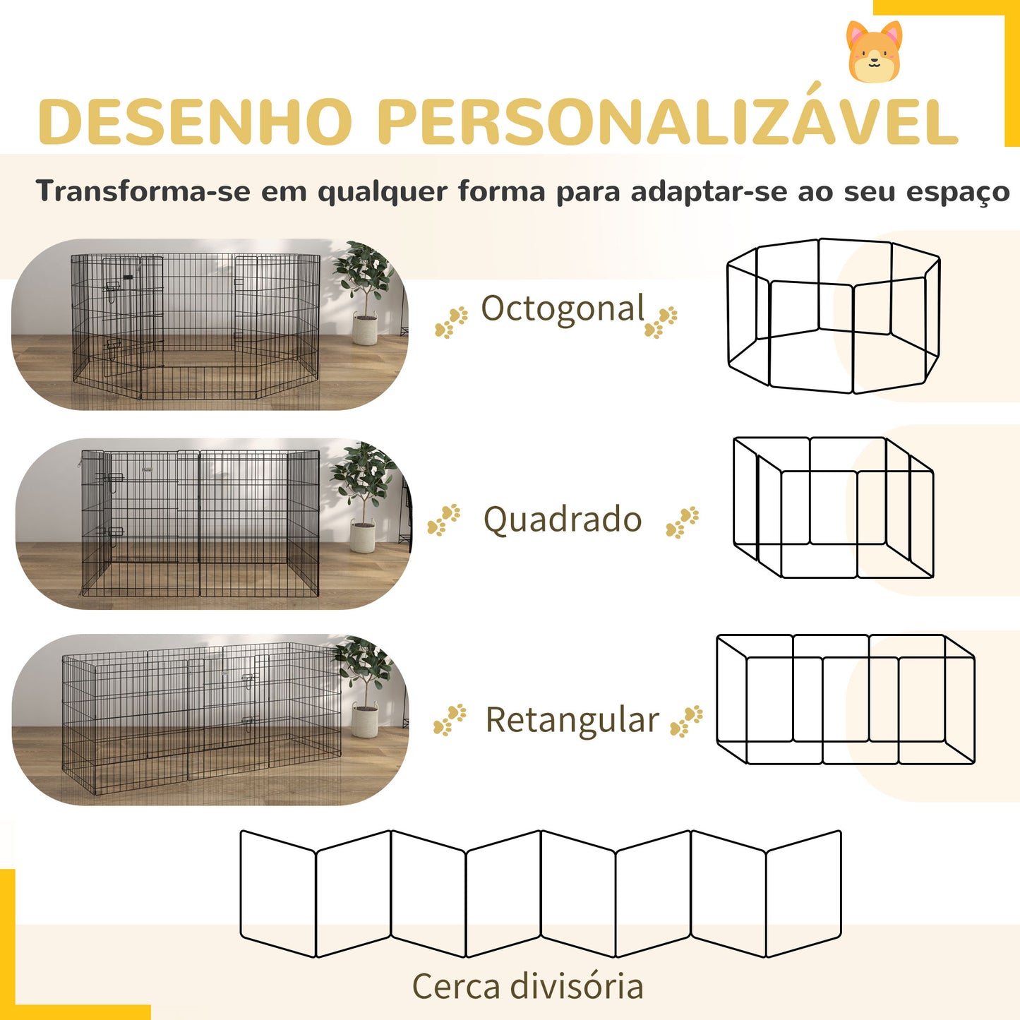 PawHut Parque para Cães 8 Painéis 76x61cm Dobráveis Gaiola Metálica para Animais de Estimação com Porta e Dupla Fechadura para Jardim Pátio Exterior Preto