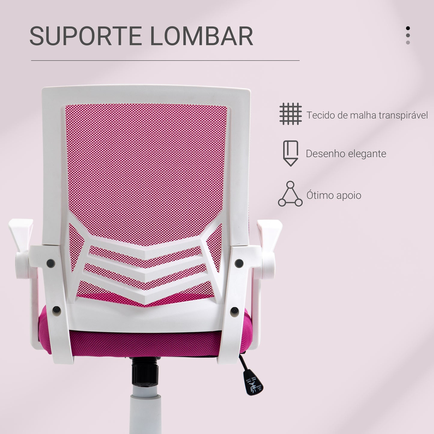 Vinsetto Cadeira de Escritório Ergonômica Cadeira de Escritório Giratória com Altura Ajustável Apoio para os Braços Dobrável Suporte Lombar e Encosto Transpirável 62,5x55x94-104cm Rosa