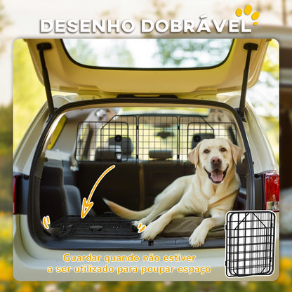 PawHut Barreira Protetora de Carro para Cães com Largura Ajustável Grade para Cães de Carro Dobrável de Aço 93-150x42 cm Preto