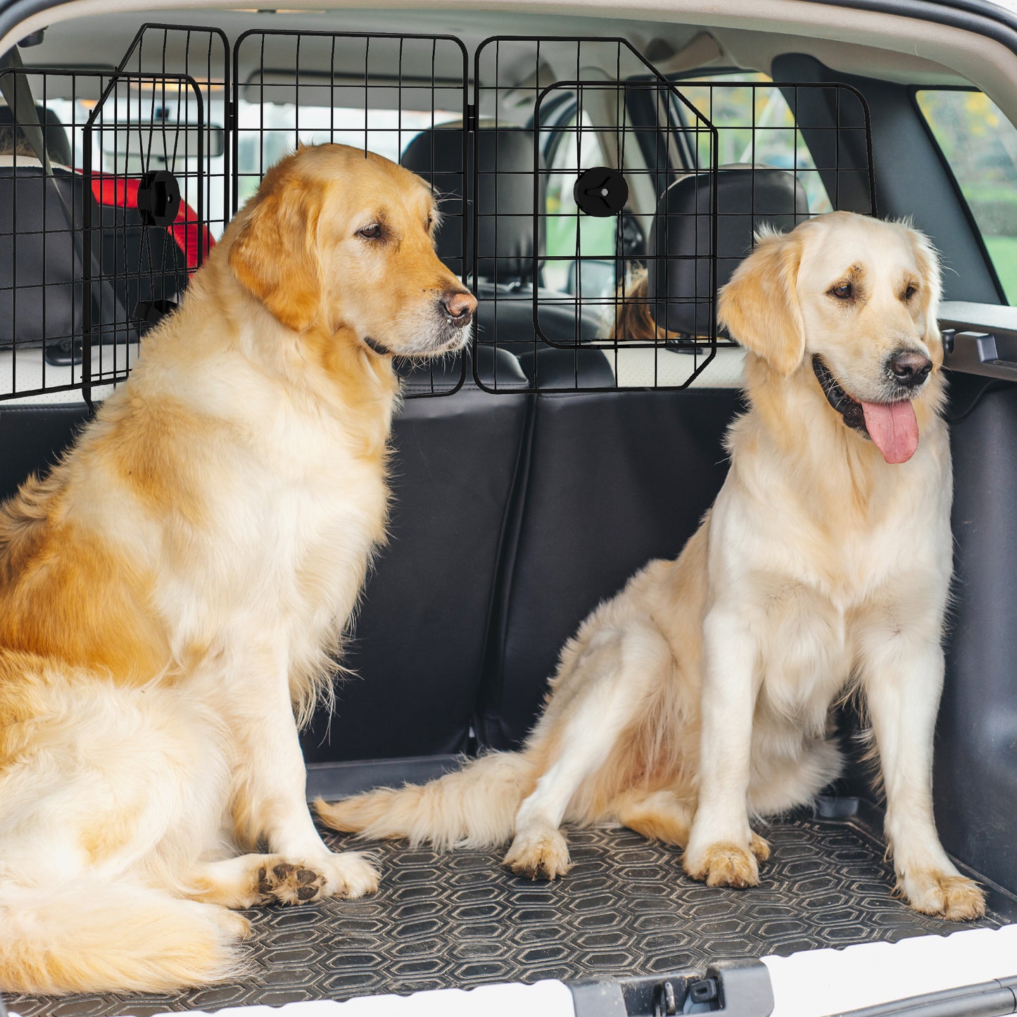 PawHut Barreira Protetora de Carro para Cães com Largura Ajustável Grade para Cães de Carro Dobrável de Aço 93-150x42 cm Preto