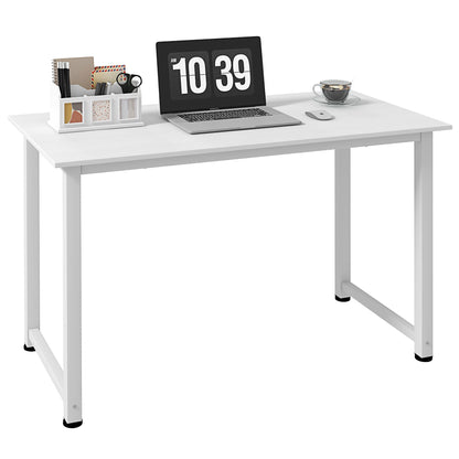 HOMCOM Secretária Moderna Mesa de Estudo com Estrutura de Aço e Pés Ajustáveis Mesa de Computador para Escritório Casa 120x60x76 cm Branco