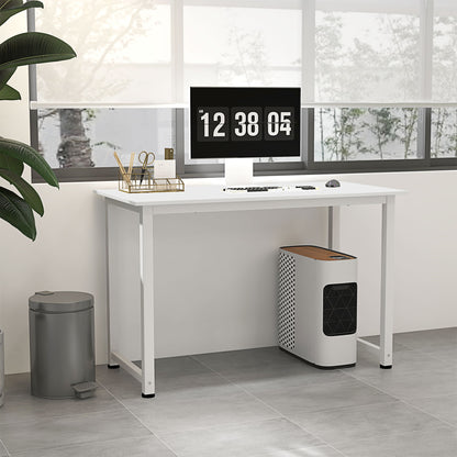 HOMCOM Secretária Moderna Mesa de Estudo com Estrutura de Aço e Pés Ajustáveis Mesa de Computador para Escritório Casa 120x60x76 cm Branco