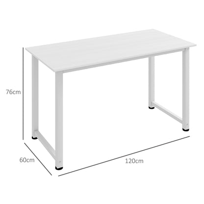 HOMCOM Secretária Moderna Mesa de Estudo com Estrutura de Aço e Pés Ajustáveis Mesa de Computador para Escritório Casa 120x60x76 cm Branco