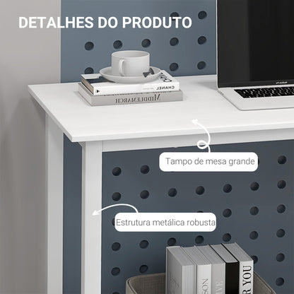 HOMCOM Secretária Moderna Mesa de Estudo com Estrutura de Aço e Pés Ajustáveis Mesa de Computador para Escritório Casa 120x60x76 cm Branco