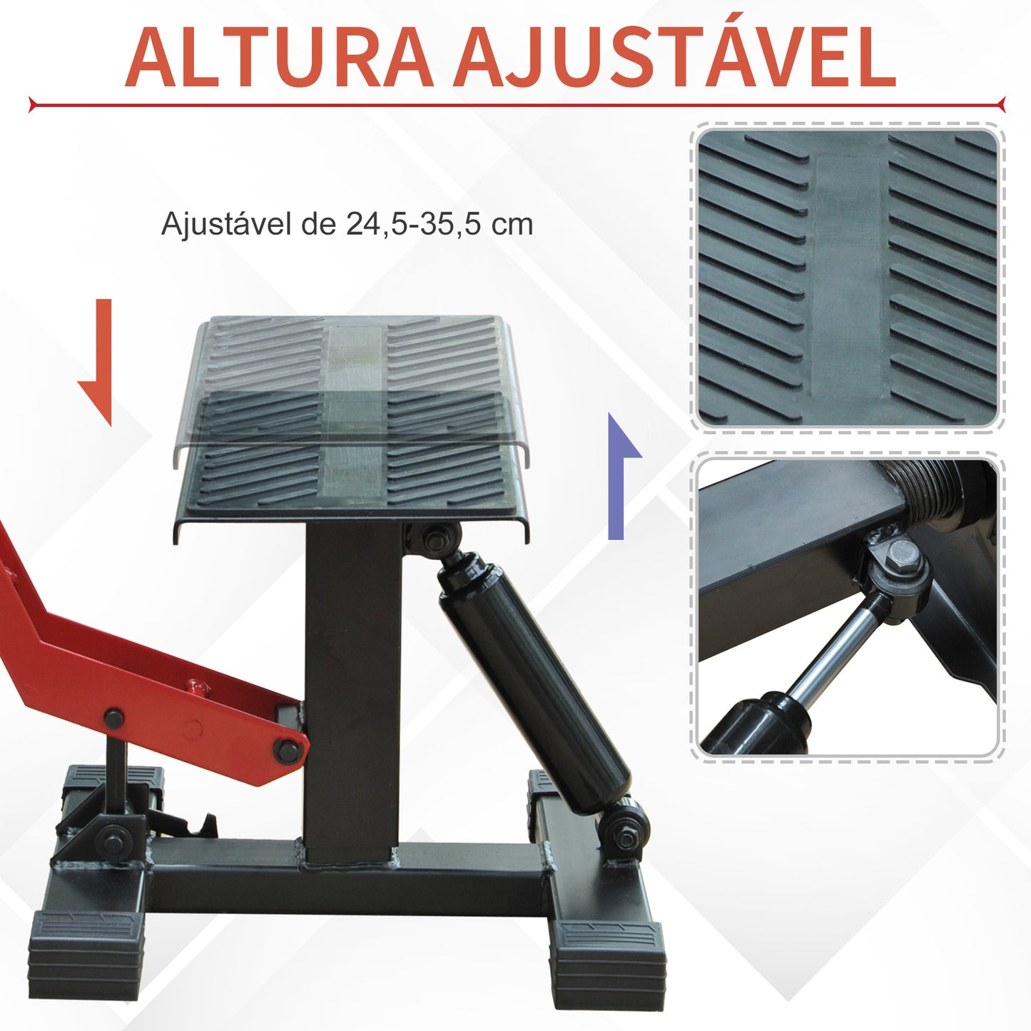 HOMCOM Plataforma Elevadora para Motocicletas Universal com Altura Ajustável para Estacionar ou Reparar Carga Máxima 150 kg 28x17,5x24,5-35,5 cm Preto e Vermelho