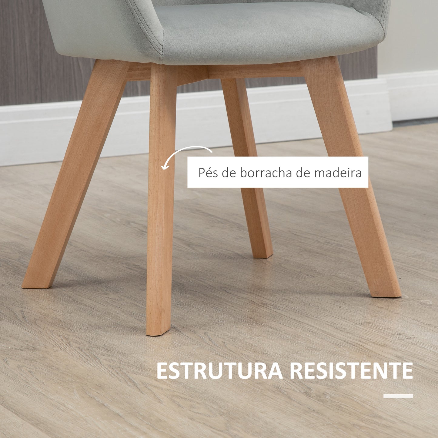 HOMCOM Conjunto de 2 Cadeiras de Sala de Jantar Modernas Cadeiras de Cozinha Estofadas em Veludo com Encosto Médio e Pés de Madeira de Borracha para Sala de Estar Carga 120kg 54x57x80cm Cinza