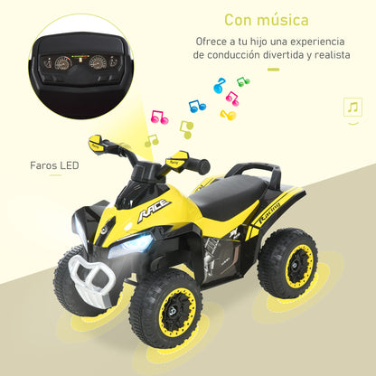 HOMCOM Quadriciclo Infantil para Crianças acima de 18 Meses com Função de Luzes e Música Desenho Inovador Suporta até 20kg 67,5x38x44cm Amarelo