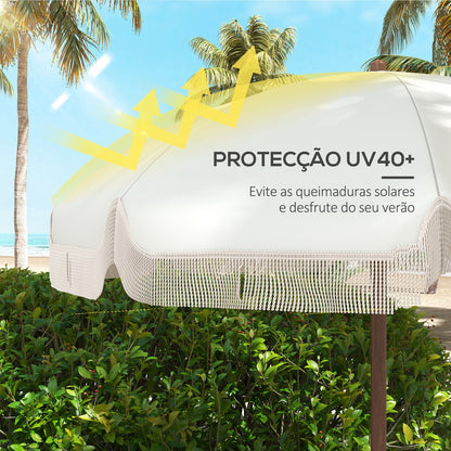 Outsunny Chapéu de Sol de Praia Ø190x210 cm Chapéu de Sol para Terraço com 8 Varas Abertura Manual Anti-UV Impermeável e Bolsa de Transporte para Jardim Piscina Creme