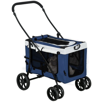 PawHut Carrinho para Animais de Estimação Carrinho para Cães Dobrável com Compartimento Desmontável 4 Portas com Fecho de Correr 2 Correias de Segurança e de Transporte 81x58x97,5 cm Azul