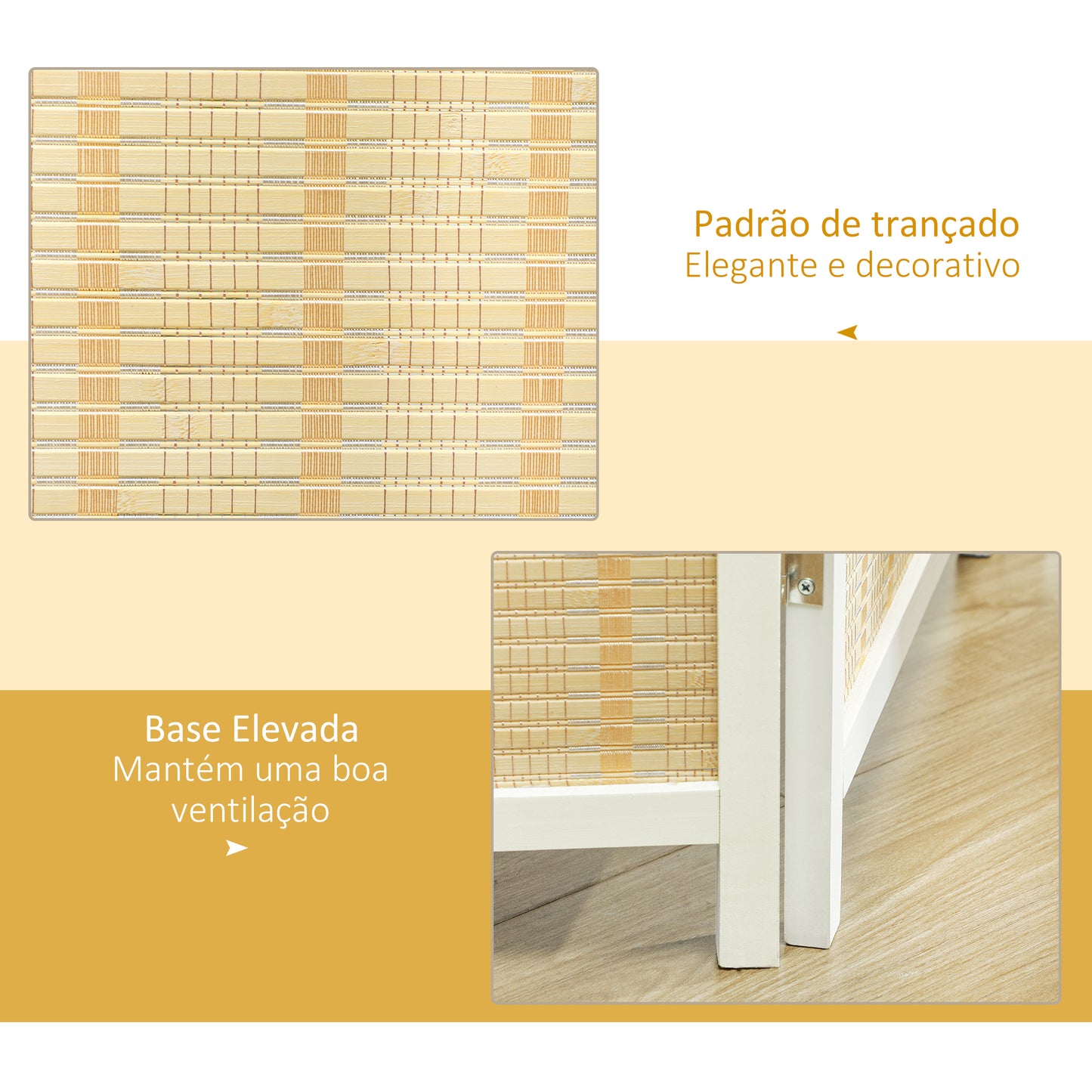 HOMCOM Biombo de 4 Painéis Dobrável 180x180 cm Separador de Ambientes Divisor de Habitação Tecido a Mão de Bambu e Fio de Algodão Decoração Elegante para Sala de Estar Branco