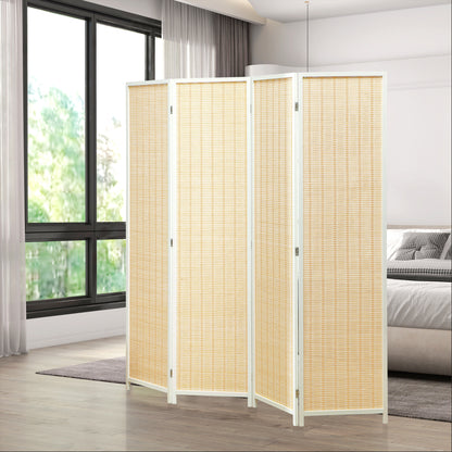 HOMCOM Biombo de 4 Painéis Dobrável 180x180 cm Separador de Ambientes Divisor de Habitação Tecido a Mão de Bambu e Fio de Algodão Decoração Elegante para Sala de Estar Branco