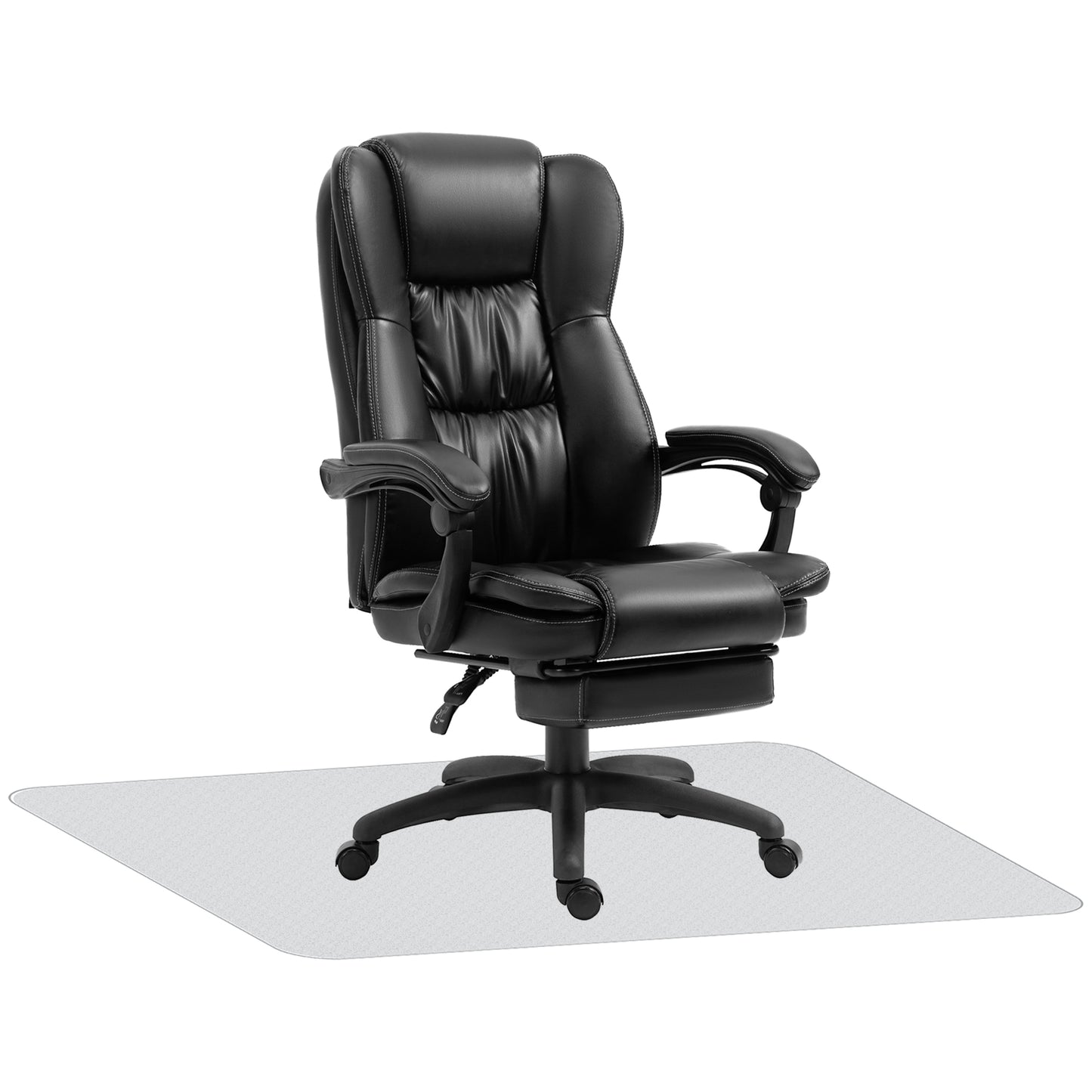 Vinsetto Conjunto para Escritório Inclui 1 Cadeira de Massagem Reclinável com 6 Pontos de Massagem 68,5x68,5x113-121 cm e 1 Tapete Protetor de Chão 90x120 cm Preto e Transparente