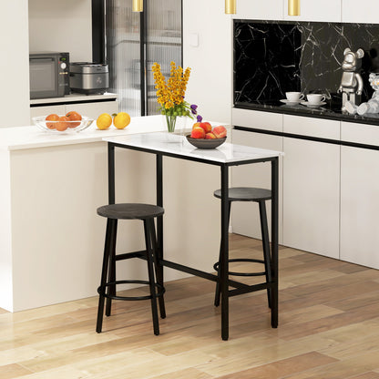 HOMCOM Conjunto de Mesa Alta com 2 Bancos Redondos Conjunto de 3 Peças com Estrutura de Aço Estilo Moderno para Cozinha Sala de Estar Branco e Preto