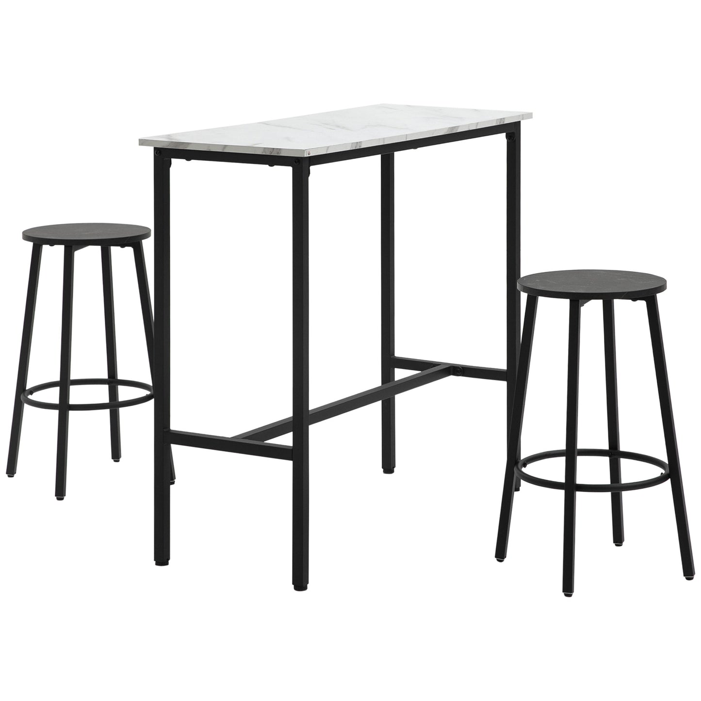 HOMCOM Conjunto de Mesa Alta com 2 Bancos Redondos Conjunto de 3 Peças com Estrutura de Aço Estilo Moderno para Cozinha Sala de Estar Branco e Preto