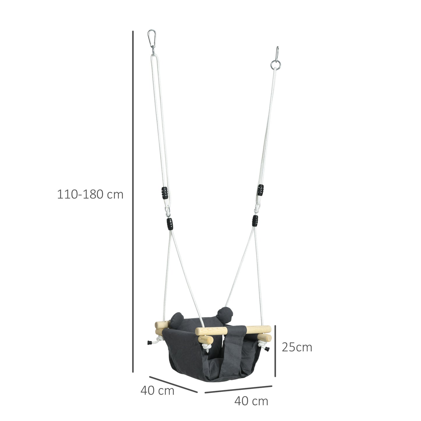 AIYAPLAY Baloiço para Bebés de 9-36 Meses com Cordas Ajustáveis Baloiço Infantil com e Assento Acolchoado Carga 70 kg para Interiores e Exteriores 40x40x110-180 cm Cinza Escuro