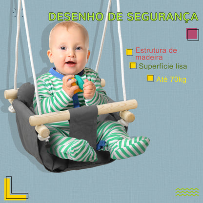 AIYAPLAY Baloiço para Bebés de 9-36 Meses com Cordas Ajustáveis Baloiço Infantil com e Assento Acolchoado Carga 70 kg para Interiores e Exteriores 40x40x110-180 cm Cinza Escuro