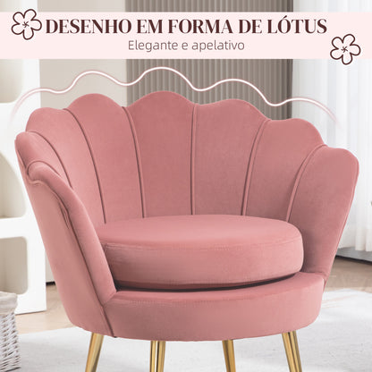 Poltrona "Lisboa" – 76x67x74 cm – Rosa e Dourado – Veludo – Design Vintage