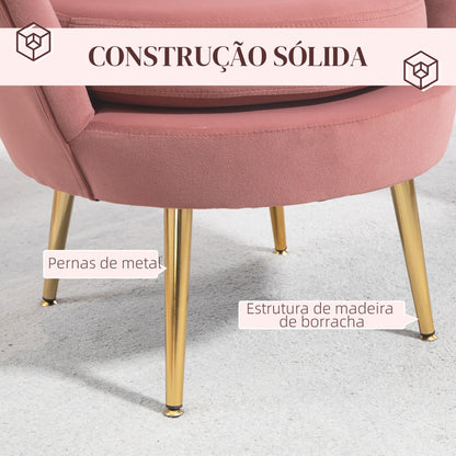 Poltrona "Lisboa" – 76x67x74 cm – Rosa e Dourado – Veludo – Design Vintage