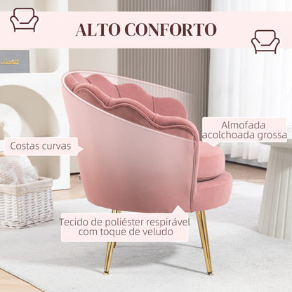 Poltrona "Lisboa" – 76x67x74 cm – Rosa e Dourado – Veludo – Design Vintage