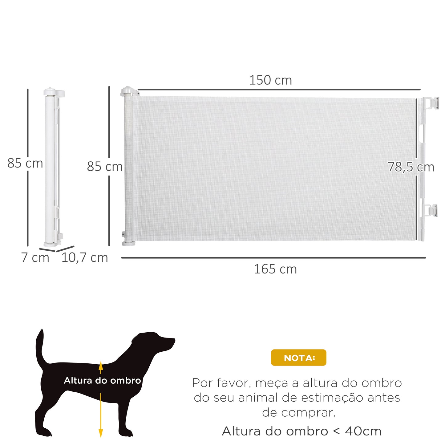 PawHut Barreira de Segurança para Cães Extensível 0-150cm Porta de Proteção Retrátil para Animais de Estimação Barreira para Escadas e Corredores Liga de Alumínio 165x10,7x85cm Branco