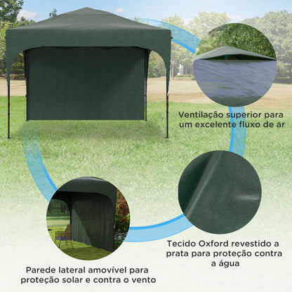 Outsunny Tenda Dobrável 3x3m com Altura Ajustável Tenda de Jardim com 1 Parede Lateral Teto com Ventilação 4 Sacos de Areia e Bolsa de Transporte para Campismo Festas Verde