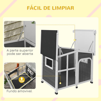 PawHut Casa para Cães de Madeira 101x66,5x70,5cm Casa para Animais de Estimação com Teto Abatível Frontal de Acrílico Porta com Cortina e Fundo Amovível Cinza Escuro