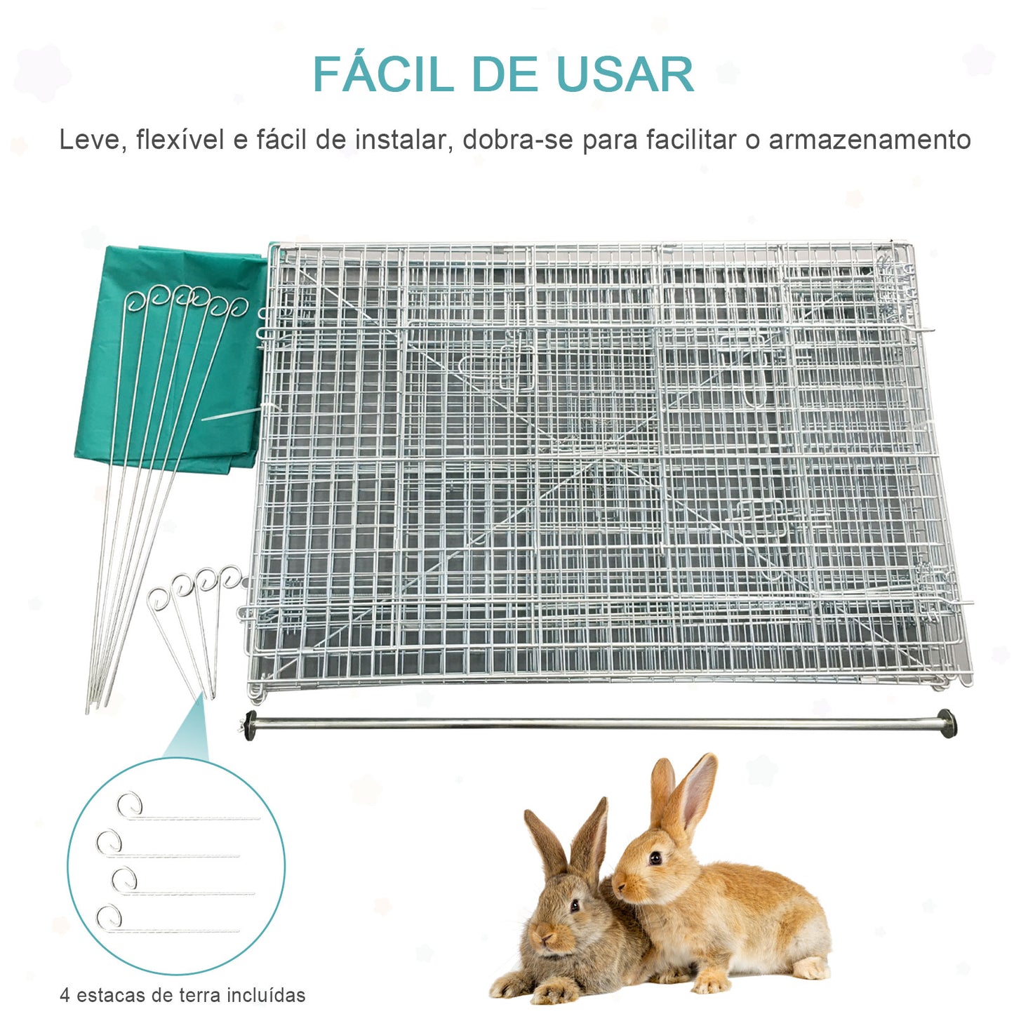 PawHut Gaiola para Animais de Estimação Pequenos 220x103x103cm Gaiola para Coelhos e Galinhas com 2 Portas e Proteção Solar para Exterior Jardim Pátio Prata e Verde