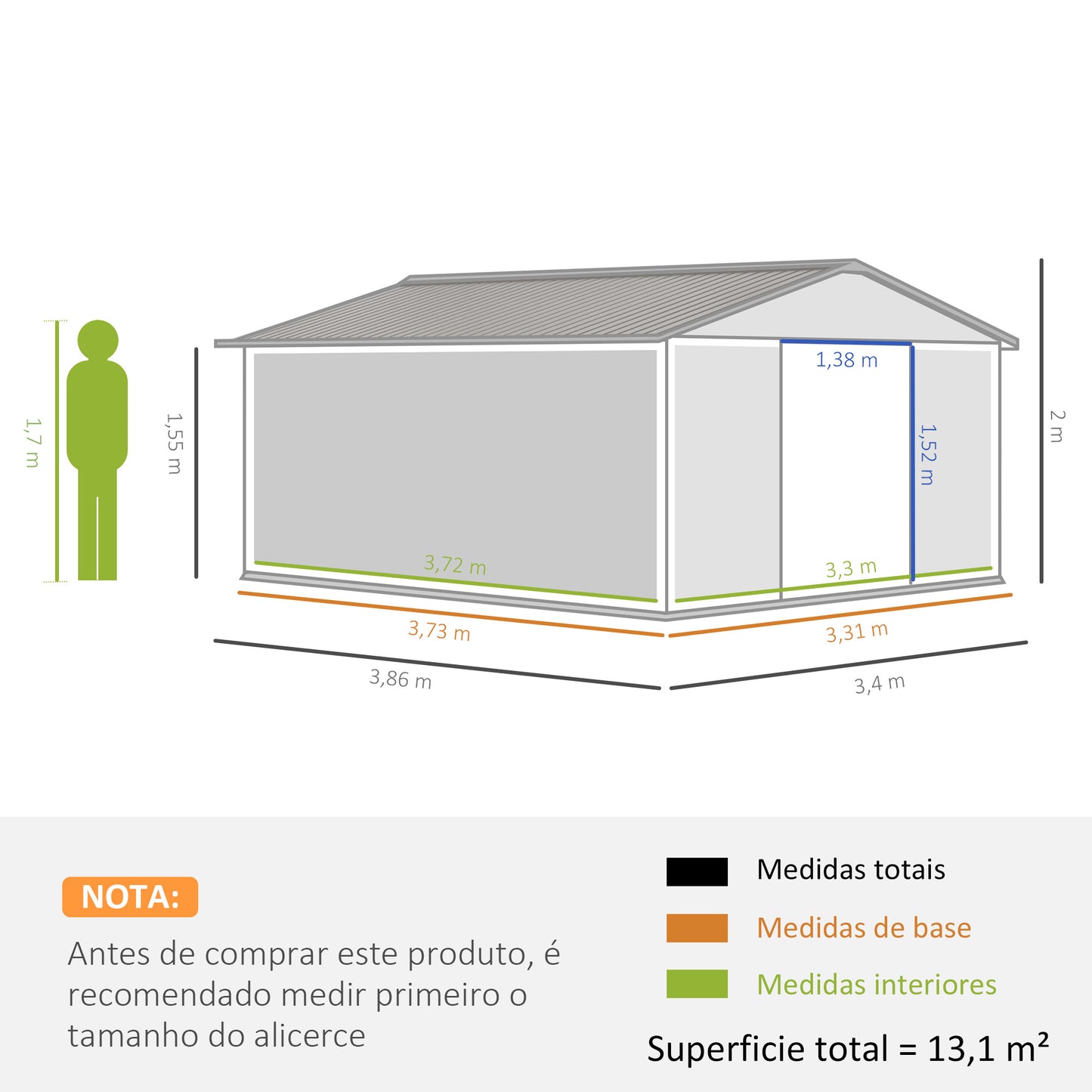 Outsunny Abrigo de Jardim 340x386x200 cm 13,1 m² Abrigo de Exterior de Aço para Armazenamento de Ferramentas com Portas de Correr e Ventilações Cinza Claro